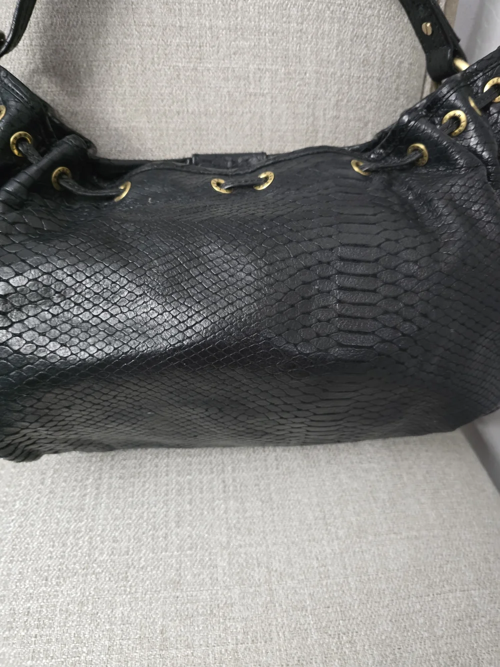 RARE Henri Bendel Python Embossed Leather Drawstring Hobo Bag - EUC